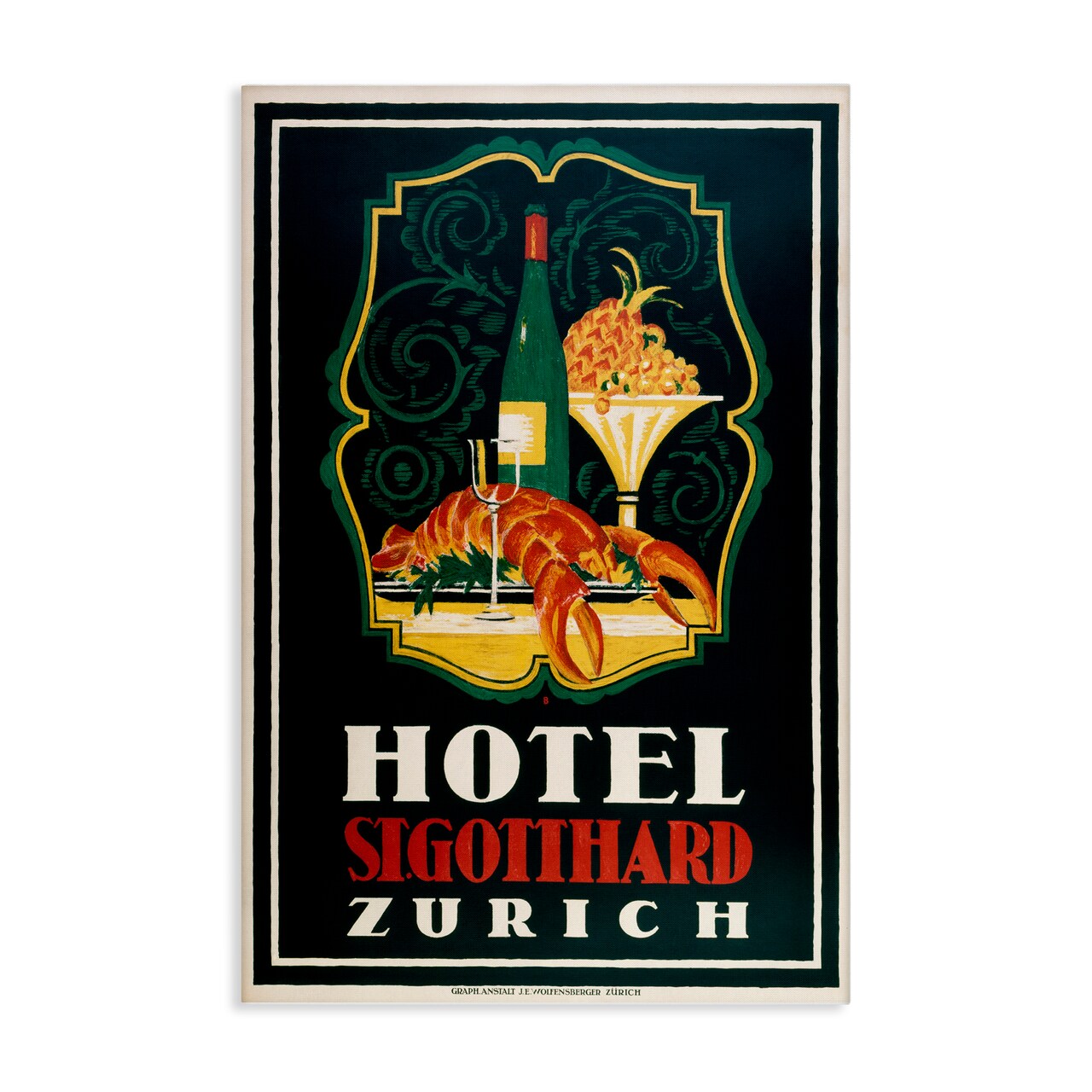 Stupell Industries Vintage Hotel Zurich with Lobster Canvas Design by Marcus Jules